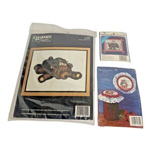 Crewel Kit Cat Nap by Charmin & Cross Stitch Jar Lid Magnet Fun Arts & Crafts